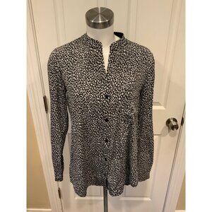 Diane Von Furstenberg Black & White Speckled Gilmore Button-Up Shirt, Size 6